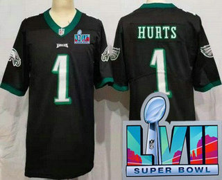 Women's Philadelphia Eagles #1 Jalen Hurts Limited Black Super Bowl LVII Vapor Jersey