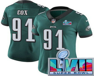 Women's Philadelphia Eagles #91 Fletcher Cox Limited Green Super Bowl LVII Vapor Jersey