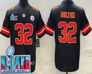 Men's Kansas City Chiefs #32 Nick Bolton Limited Black Super Bowl LVII Vapor Jersey