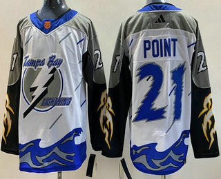 Men's Tampa Bay Lightning #21 Brayden Point White 2022 Reverse Retro Authentic Jersey