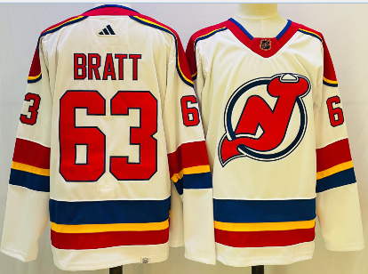 Men's New Jersey Devils #63 Jesper Bratt White 2022 Reverse Retro Authentic Jersey