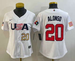 Women's USA Baseball #20 Pete Alonso Number 2023 White World Classic Stitched Jerseys