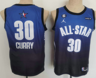 Men's Golden State Warriors 30 Stephen Curry Navy Blue 2022 All Star 6 Patch Icon Sponsor Swingman Jersey