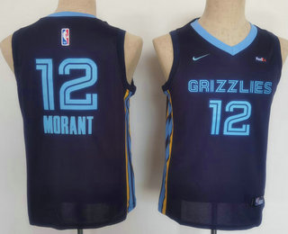 Youth Memphis Grizzlies #12 Ja Morant Black Nike 2021 Stitched Jersey With Sponsor