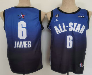 Men's Los Angeles Lakers #6 LeBron James Navy Blue 2022 All Star 6 Patch Icon Sponsor Swingman Jersey