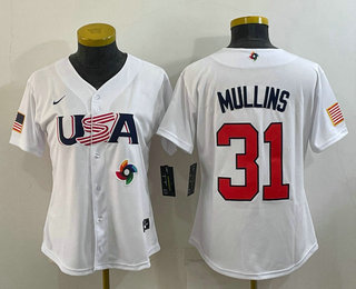 Women's USA Baseball #31 Cedric Mullins 2023 White World Classic Stitched Jerseys