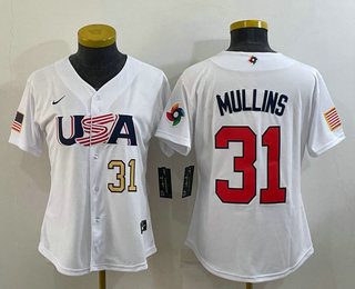 Women's USA Baseball #31 Cedric Mullins Number 2023 White World Classic Stitched Jersey