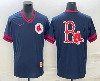 Men's Boston Red Sox Big Logo Navy Blue Nike Cooperstown Collection Legend V Neck Jersey