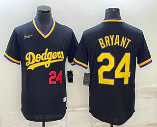 Men's Los Angeles Dodgers #24 Kobe Bryant Number Black Stitched Pullover Throwback Nike Jersey1