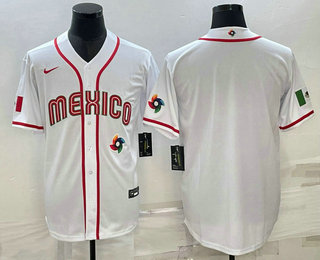 Men's Mexico Baseball Blank 2023 White World Classic Stitched Jersey