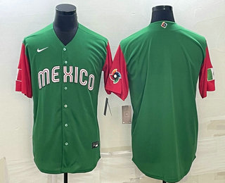 Men's Mexico Baseball Blank 2023 Green World With Patch Classic Stitched Jerseys