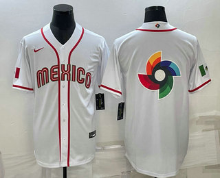 Men's Mexico Baseball Big Logo 2023 White World Classic Stitched Jersey