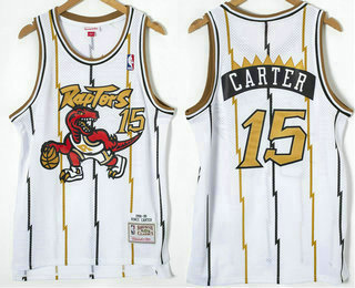 Men's Toronto Raptors #15 Vince Carter 1998-99 White Gold Hardwood Classics Soul Swingman Throwback Jersey