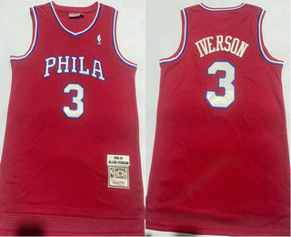 Men's Philadelphia 76ers #3 Allen Iverson 2002-03 Red Hardwood Classics Soul Swingman Throwback Jersey