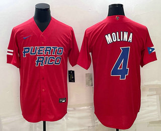 Men's Puerto Rico Baseball #4 Yadier Molina 2023 Red World Baseball Classic Stitched Jerseys