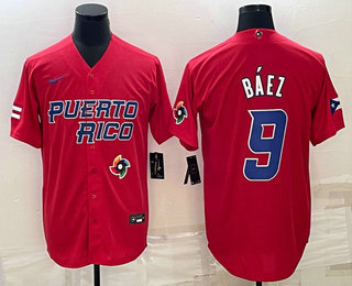 Men's Puerto Rico Baseball #9 Javier Baez 2023 Red World Baseball Classic Stitched Jerseys