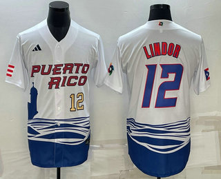 Men's Puerto Rico Baseball #23 Francisco Lindor Number White 2023 World Baseball Classic Stitched Jerseys