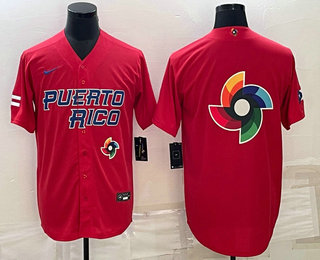 Men's Puerto Rico Baseball 2023 Red World Baseball Big Logo With Patch Classic Stitched Jersey