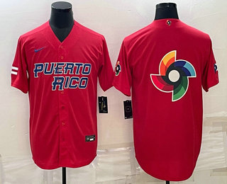 Men's Puerto Rico Baseball 2023 Red World Baseball Big Logo With Patch Classic Stitched Jerseys