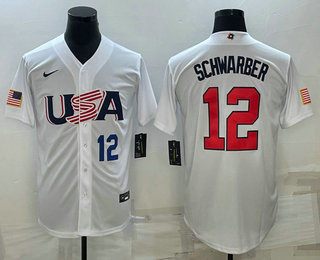 Men's USA Baseball #12 Kyle Schwarber Number 2023 White World Baseball Classic Stitched Jersey