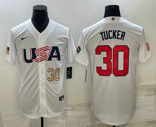 Men's USA Baseball #30 Kyle Tucker Number 2023 White World Baseball Classic Stitched Jersey