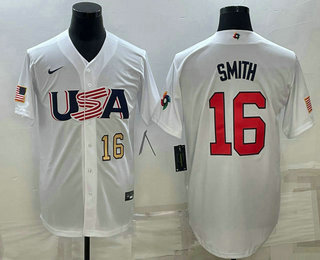 Men's USA Baseball #16 Will Smith Number 2023 White World Baseball Classic Stitched Jerseys