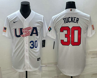 Mens USA Baseball #30 Kyle Tucker Number 2023 White World Baseball Classic Stitched Jersey