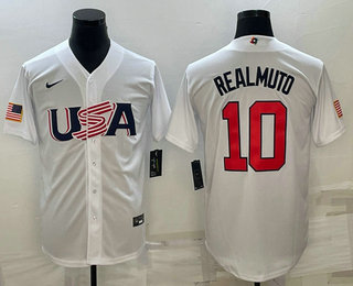 Men's USA Baseball #10 JT Realmuto 2023 White World Baseball Classic Stitched Jersey