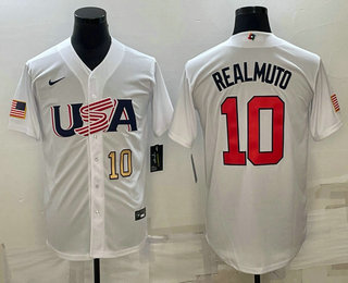 Men's USA Baseball #10 JT Realmuto Number 2023 White World Baseball Classic Stitched Jersey