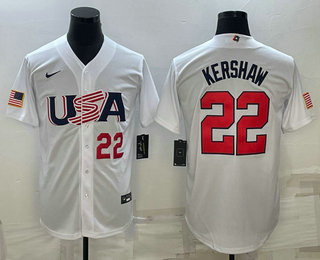 Men's USA Baseball #22 Clayton Kershaw Number 2023 White World Baseball Classic Stitched Jersey