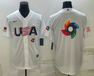 Men's USA Baseball 2023 White World Baseball Big Logo With Patch Classic Replica Stitched Jerseys