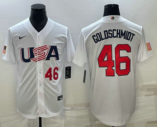 Men's USA Baseball #46 Paul Goldschmidt Number 2023 White World Baseball Classic Stitched Jerseys