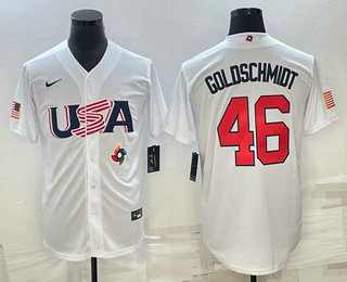 Men's USA Baseball #46 Paul Goldschmidt 2023 White World Baseball Classic Stitched Jersey