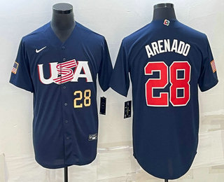 Men's USA Baseball #28 Nolan Arenado Number 2023 Navy World Baseball Classic Stitched Jerseys