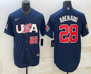 Men's USA Baseball #28 Nolan Arenado Number 2023 Navy World Baseball Classic Stitched Jersey