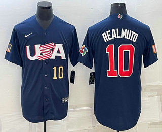 Men's USA Baseball #10 JT Realmuto Number 2023 Navy World Baseball Classic Stitched Jerseys