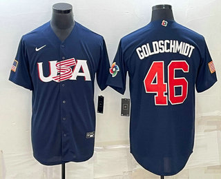 Men's USA Baseball #46 Paul Goldschmidt 2023 Navy World Baseball Classic Stitched Jersey