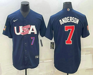 Men's USA Baseball #7 Tim Anderson Number 2023 Navy World Baseball Classic Stitched Jersey