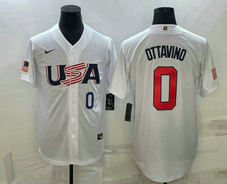 Men's USA Baseball #0 Adam Ottavino Number 2023 White World Baseball Classic Stitched Jersey