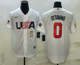 Men's USA Baseball #0 Adam Ottavino Number 2023 White World Baseball Classic Stitched Jerseys