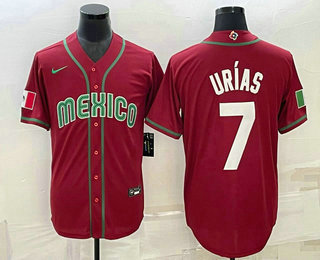 Men's Mexico Baseball #7 Julio Urias 2023 Red Blue World Baseball Classic Stitched Jersey1