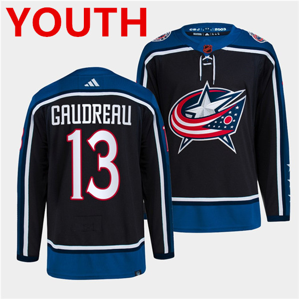 Youth Columbus Blue Jackets #13 Johnny Gaudreau Navy 2022 Reverse Retro Stitched Jersey