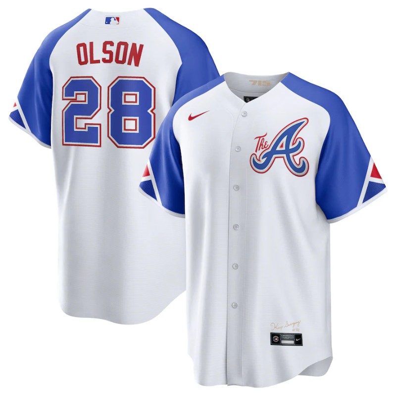 Men's Atlanta Braves #44 Hank Aaron White 2023 City Connect Cool Base Stitched Baseball Jersey