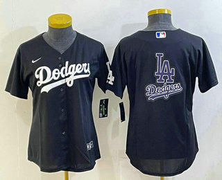 Women's Los Angeles Dodgers Big Logo Black MLB Cool Base Nike Jerseys