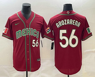 Men's Mexico Baseball #56 Randy Arozarena Number 2023 Red World Classic Stitched Jersey10