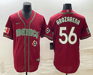 Men's Mexico Baseball #56 Randy Arozarena 2023 Red World Classic Stitched Jersey1