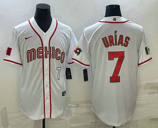 Men's Mexico Baseball #7 Julio Urias Number 2023 White World Baseball Classic Stitched Jerseys