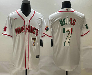 Mens Mexico Baseball #7 Julio Urias Number 2023 White World Baseball Classic Stitched Jersey