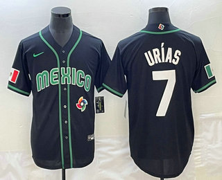 Men's Mexico Baseball #7 Julio Urias 2023 Black White World Classic Stitched Jerseys