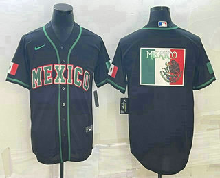 Men's Mexico Baseball 2023 Black World Big Logo Classic Stitched Jerseys